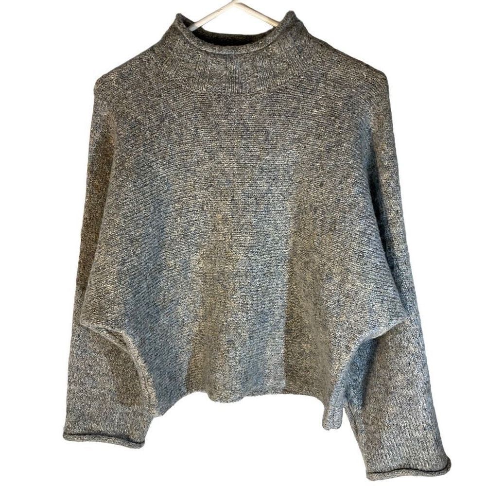 William Rast y2k Cotton and Wool Blend Mock Neck Oversize Sweater, Grey, XS. Jus